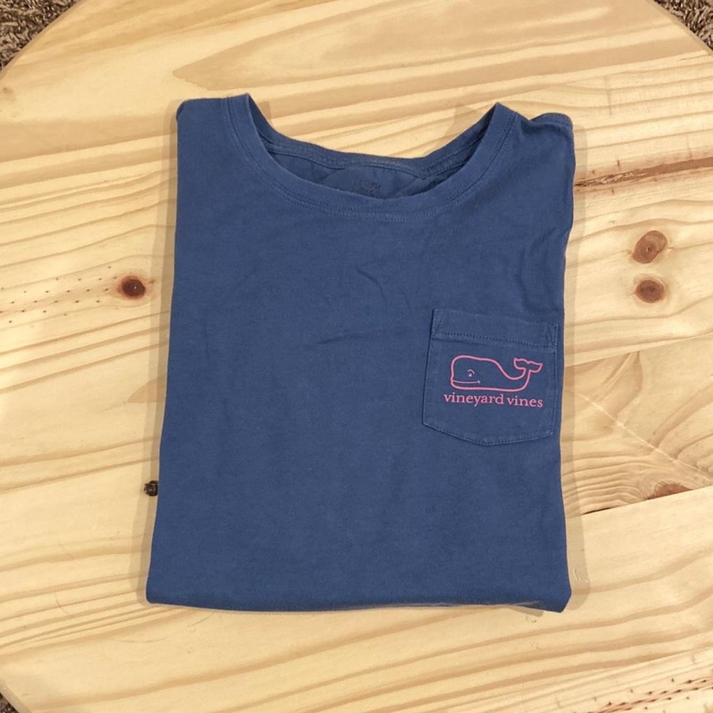 Vineyard vines long sleeve blue with pink t-shirt. Size youth Large